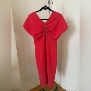 Christian Siriano‎ Exposed Zipper Midi Red Dress
